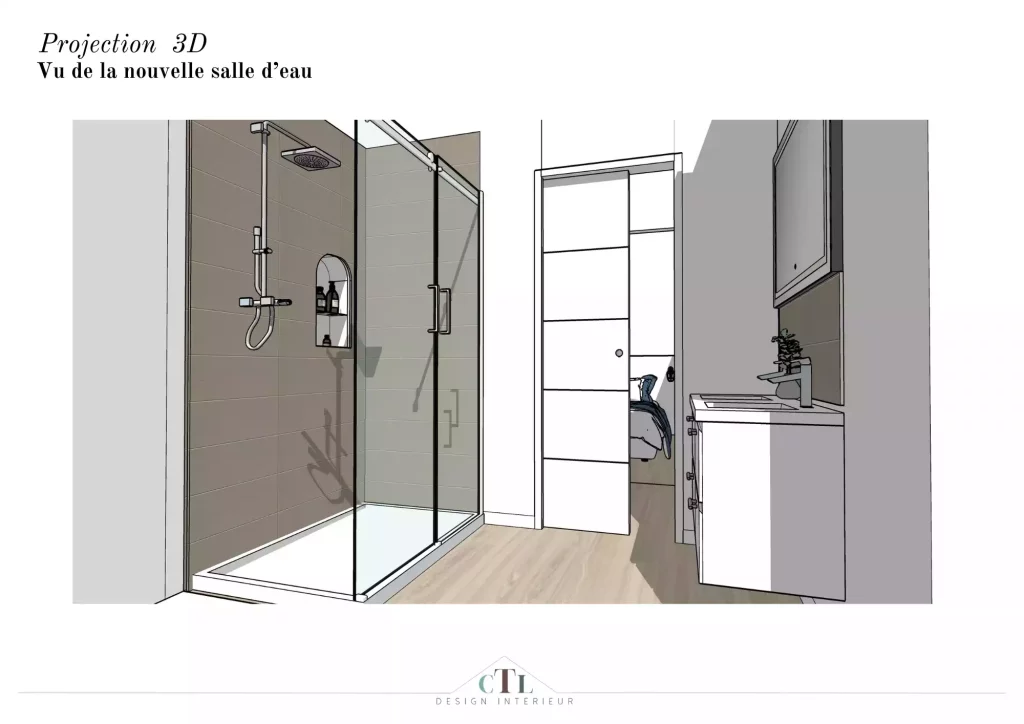 Chambre sous les toits Grande douche avec carrelage taupe