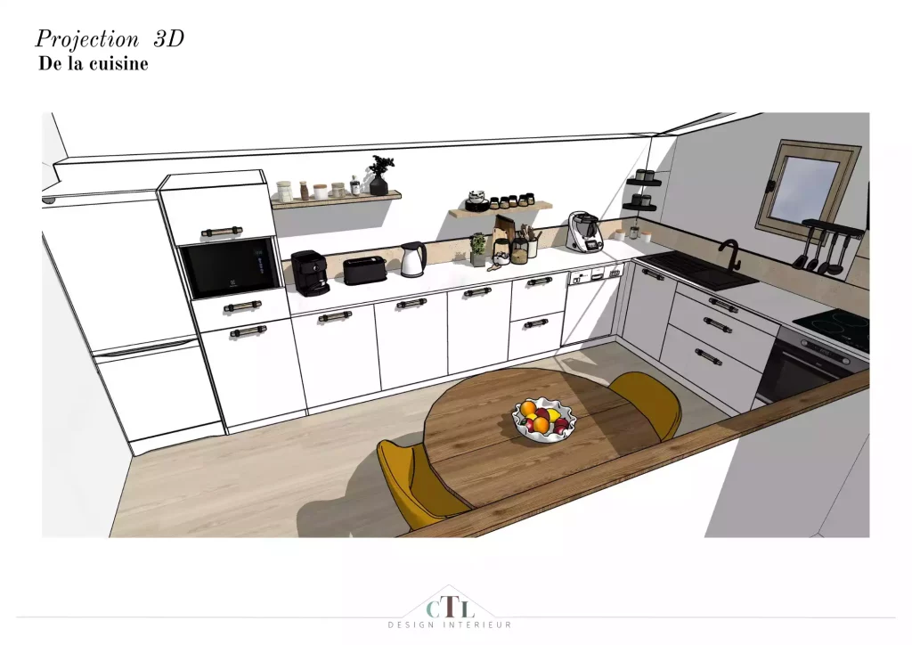 Cuisine sous les toits Projection 3D cuisine sous les toits