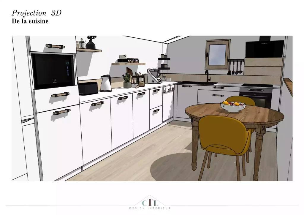 Cuisine sous les toits Projection 3D cuisine sous les toits