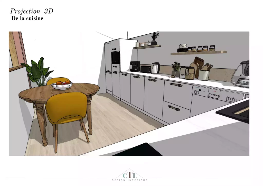 Cuisine sous les toits Projection 3D cuisine sous les toits